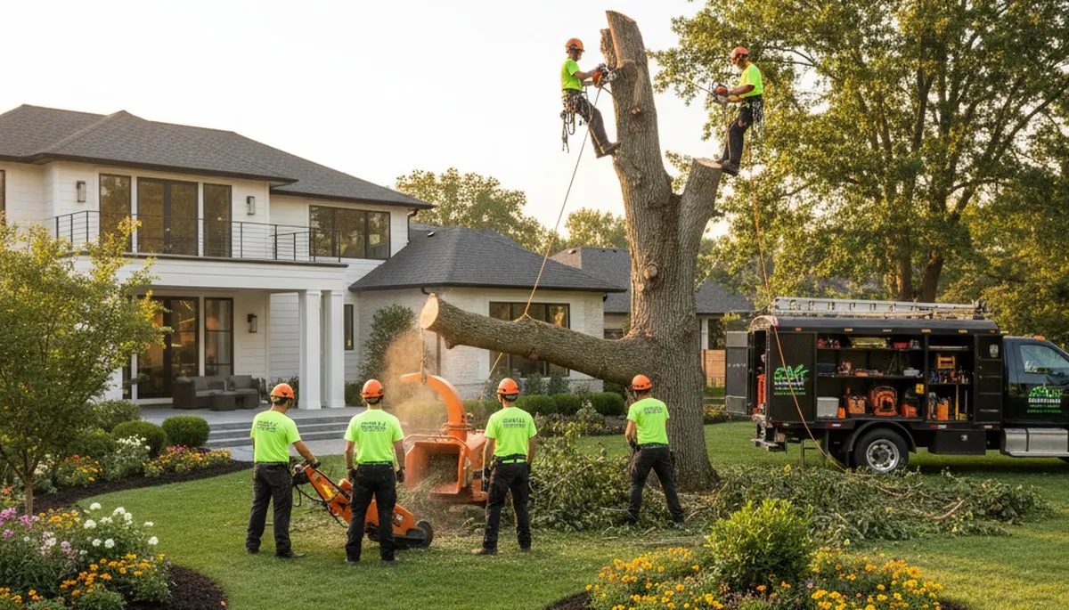 Landscaping and tree removal experts working on a yard in Salt Lake City, UT