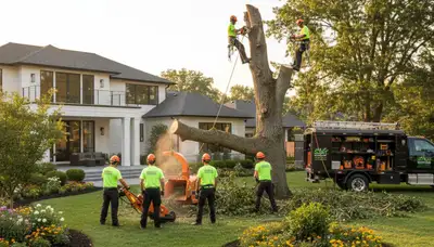 Landscaping and tree removal experts working on a yard in Salt Lake City, UT
