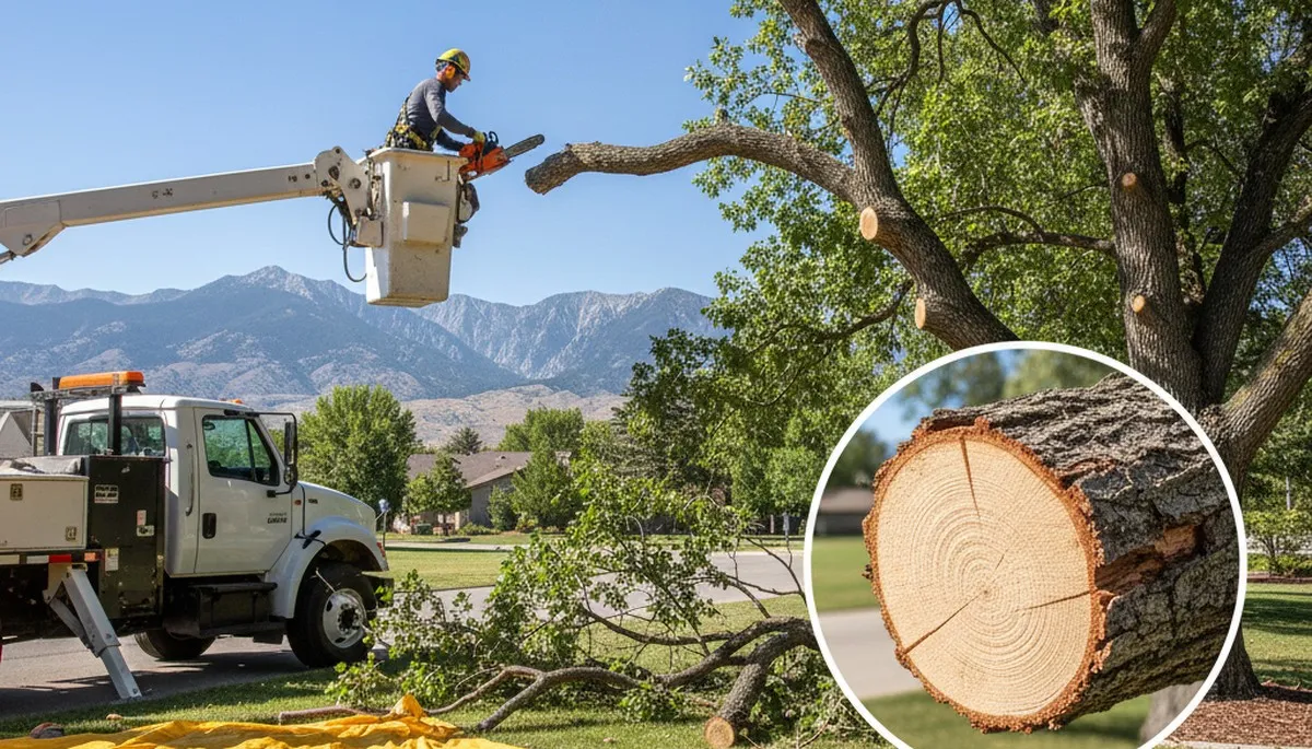 Arborist removing deadwood from mature tree using safety gear in Salt Lake City, UT