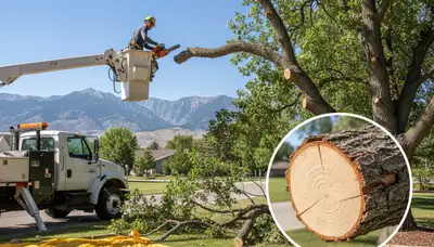 Arborist removing deadwood from mature tree using safety gear in Salt Lake City, UT