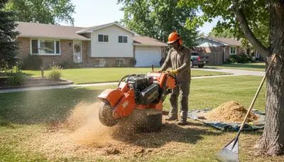 Professional stump grinding removing tree stumps in Bountiful, Salt Lake City, UT lawn restoration service