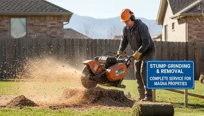 Professional stump grinding removing tree stumps in Magna, Salt Lake City, UT lawn restoration service