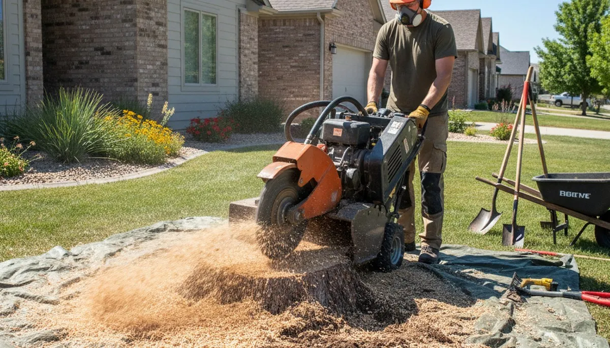 Professional stump grinding removing tree stumps in Midvale, Salt Lake City, UT for lawn restoration