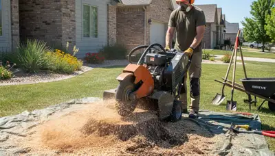 Professional stump grinding removing tree stumps in Midvale, Salt Lake City, UT for lawn restoration