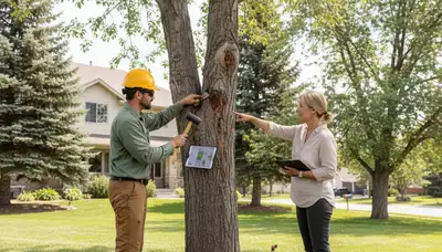 Certified arborist performing tree health assessment for homeowners in West Jordan, Salt Lake City, UT