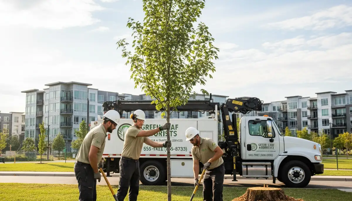 Arborists planting new tree in Salt Lake City UT yard for professional tree service installation
