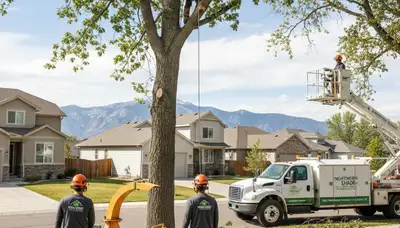 Professional tree removal service in Salt Lake City UT safely cutting down large residential trees