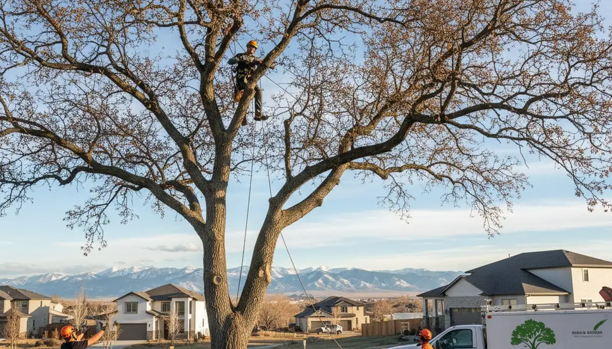 Professional tree removal service in Salt Lake City UT safely cutting large backyard tree